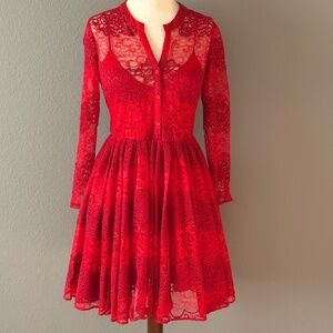Maje Ráyela Rouge Two Tone Lace Red Dress Sz 1  Party Elegant Wedding Guest